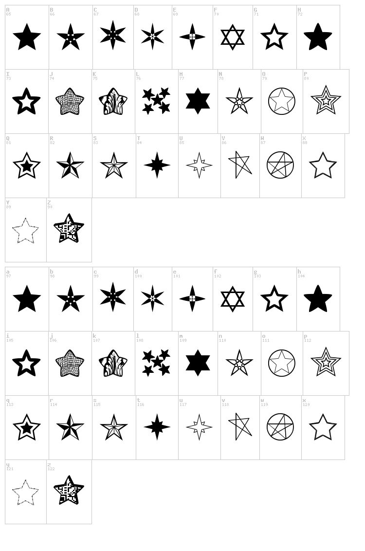 Estrellass TFB font map